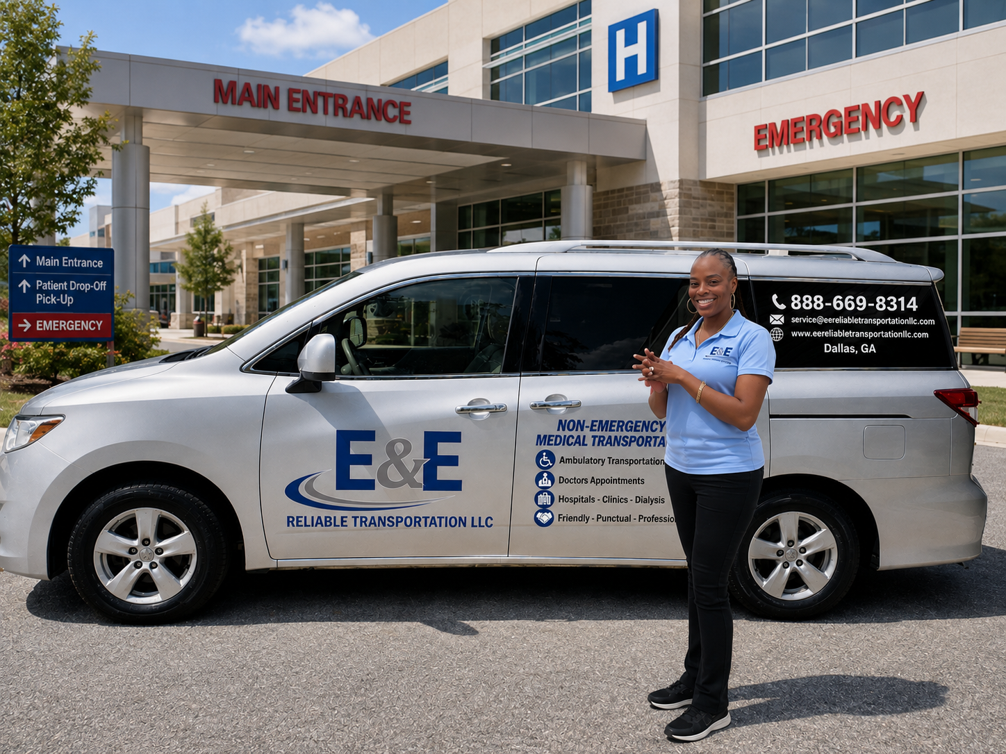 E&E Reliable Transportation at a hospital